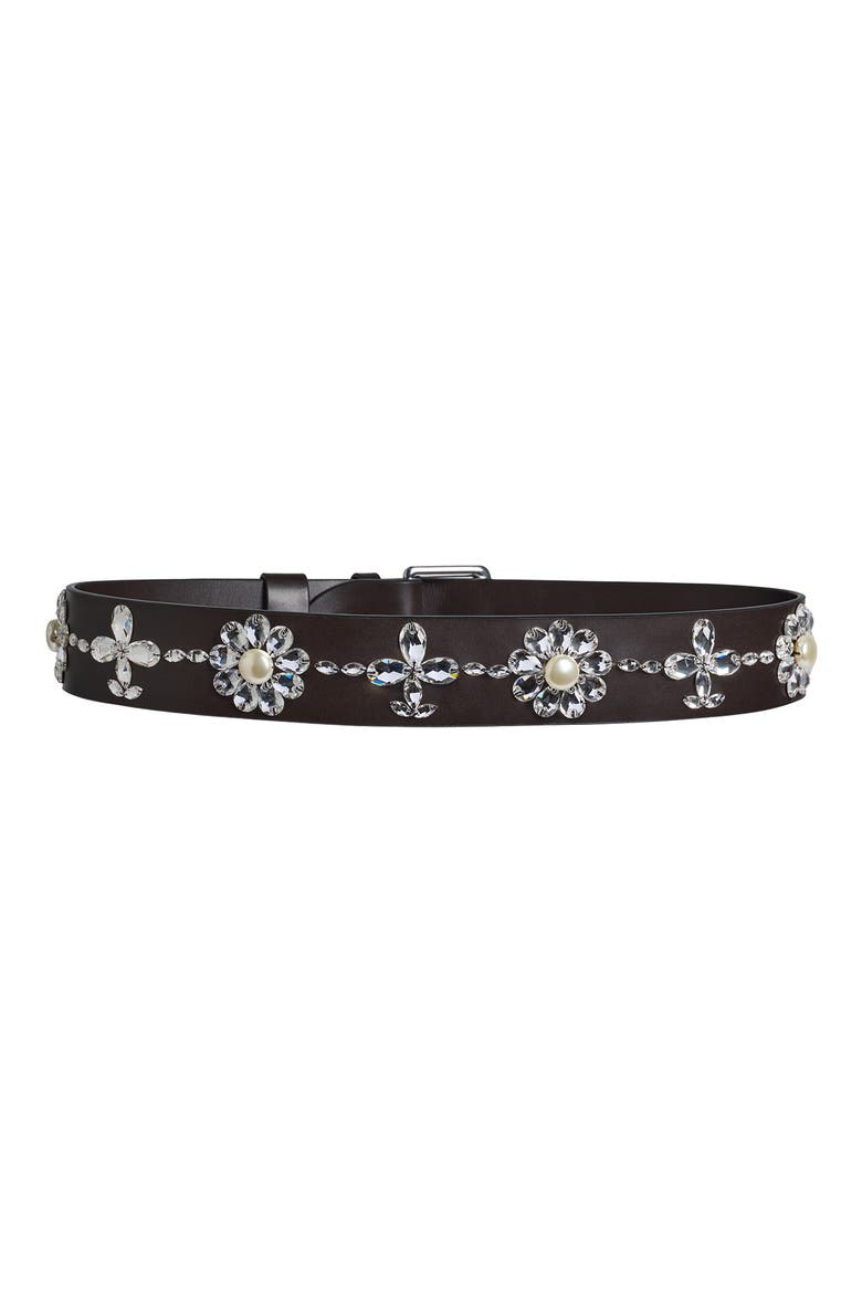 Crystal Embellished Leather Belt, Alternate, color, DARK CHOCOLATE/ PEARL/ CLEAR