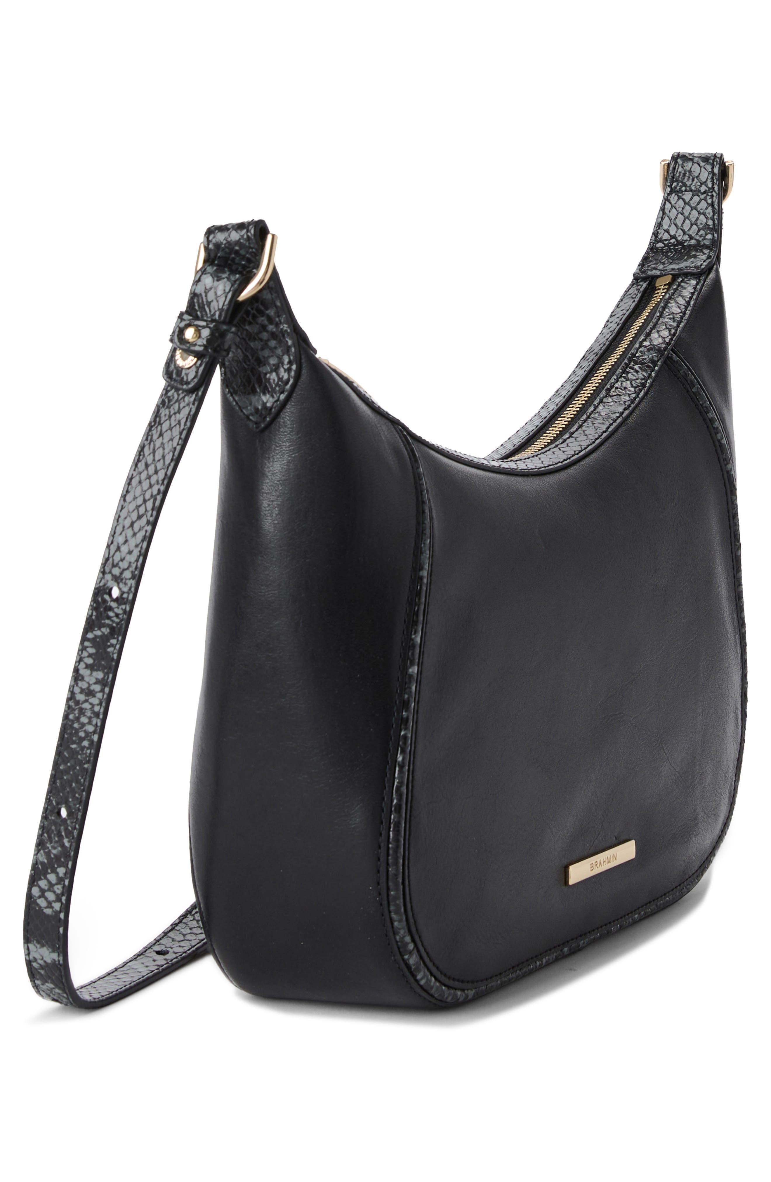 Brahmin Corinne Croc Embossed Leather Crossbody, Alternate, color, Black Dietrich