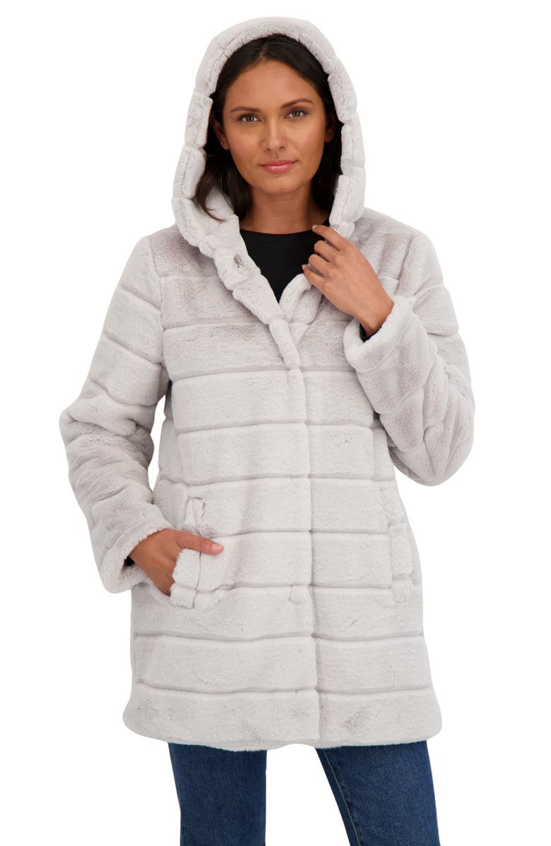 Sebby Hooded Faux Fur Jacket, Alternate, color, Light Grey