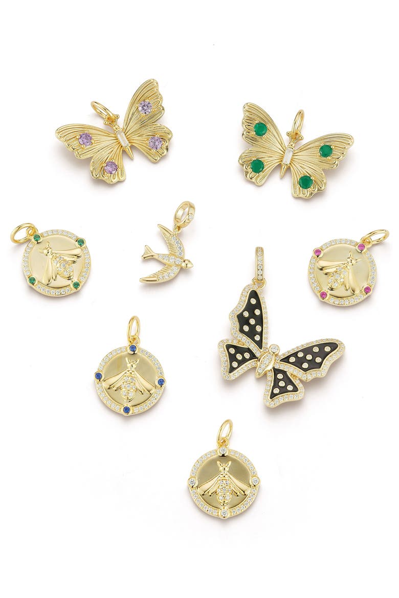 14k Gold Plated Cubic Zirconia Butterfly Charm, Alternate, color, GOLD/PURPLE