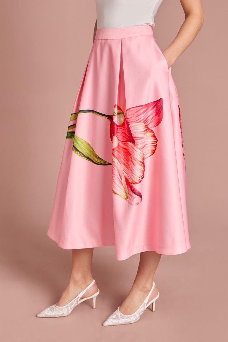 Satin Midi Skirt, Alternate, color, Pink