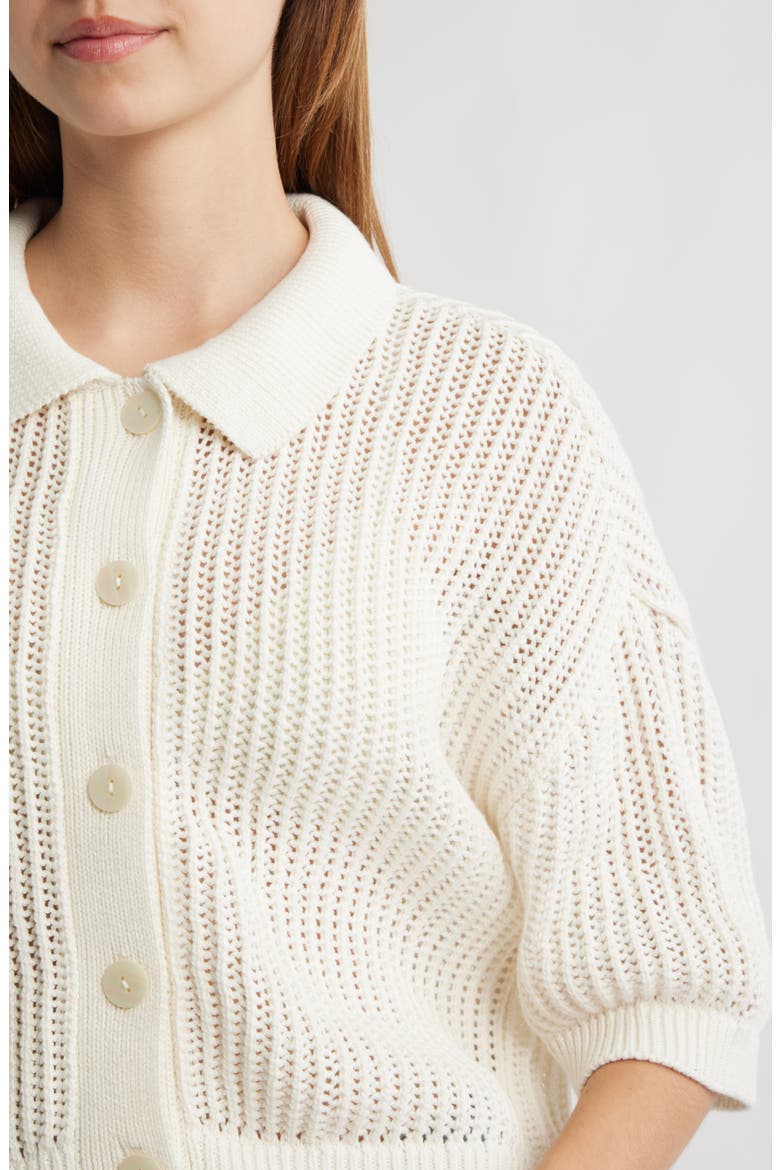 Peri Open Stitch Organic Cotton Cardigan, Alternate, color, IVORY