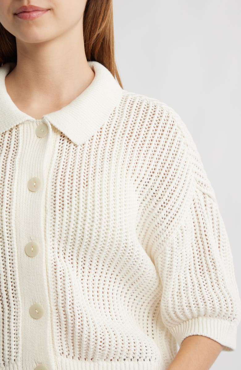 Cleobella Peri Open Stitch Organic Cotton Cardigan, Alternate, color, Ivory