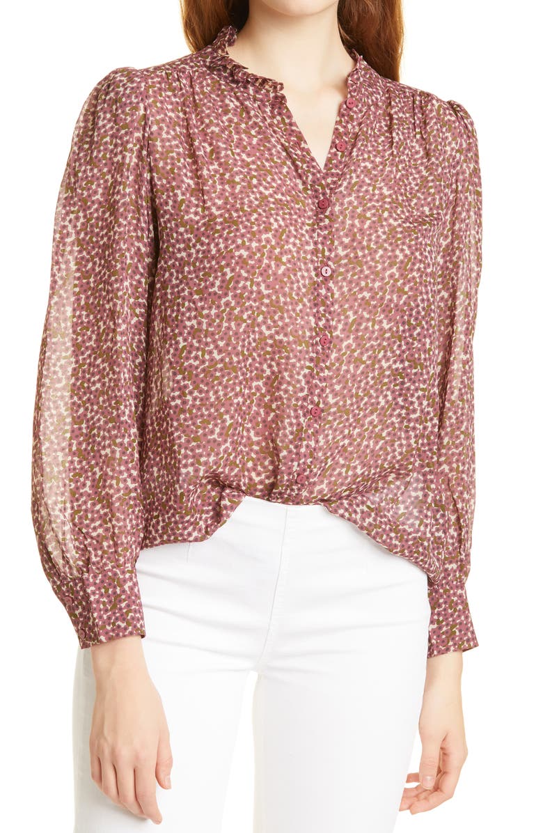 ba&sh Print Ruffle Trim Button-Up Blouse, Main, color, 