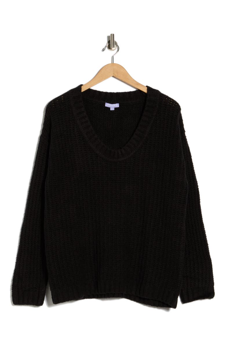 Open Stitch V-Neck Pullover, Alternate, color, BLACK