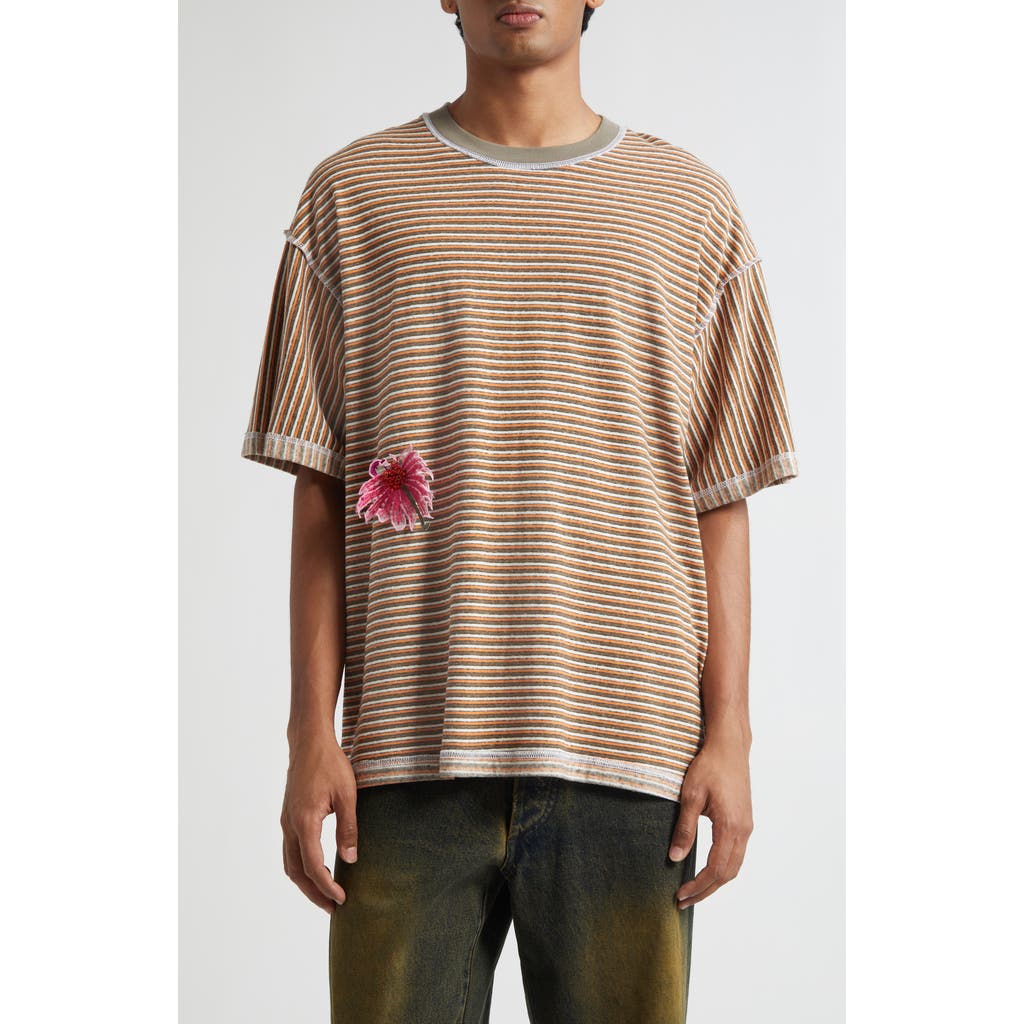 SONG FOR THE MUTE Flower Appliqué Gym T-Shirt in Orange  product