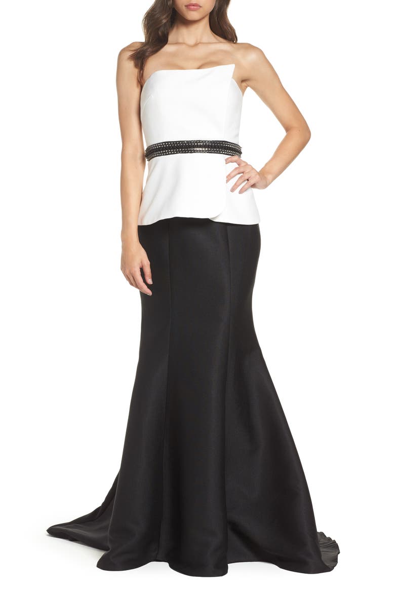Colorblock Strapless Mermaid Gown, Main, color, BLACK/ WHITE