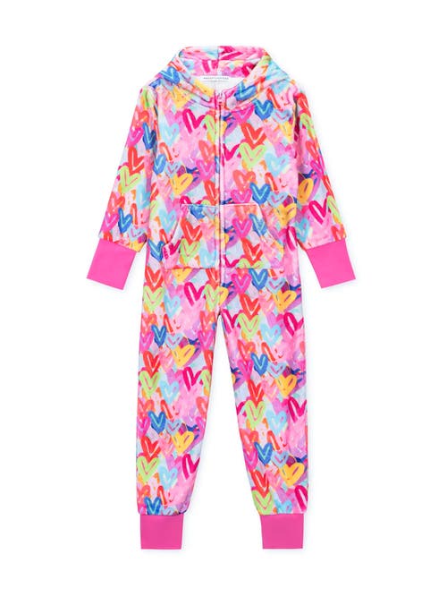 Preppy Goose Plush Graffiti Hearts Loungewear Jumpsuit In Multi