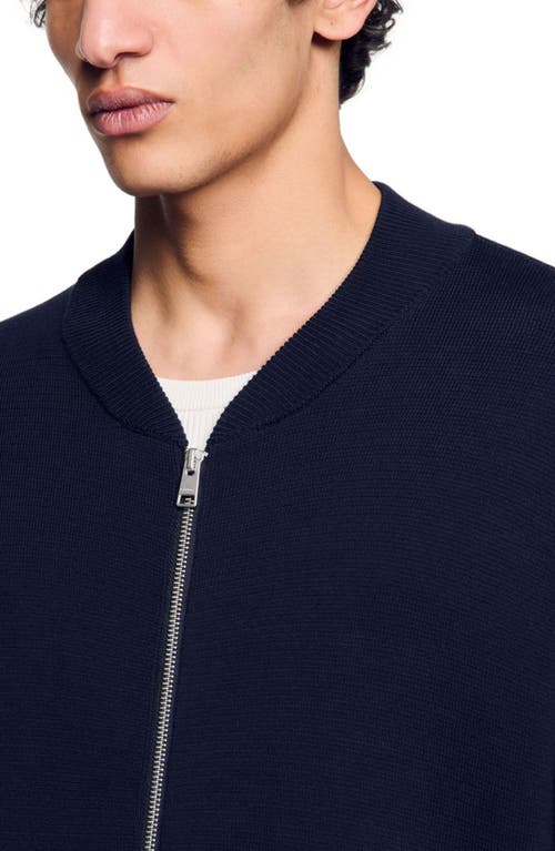 Sandro Teddy Knit Jacket In Navy Blue