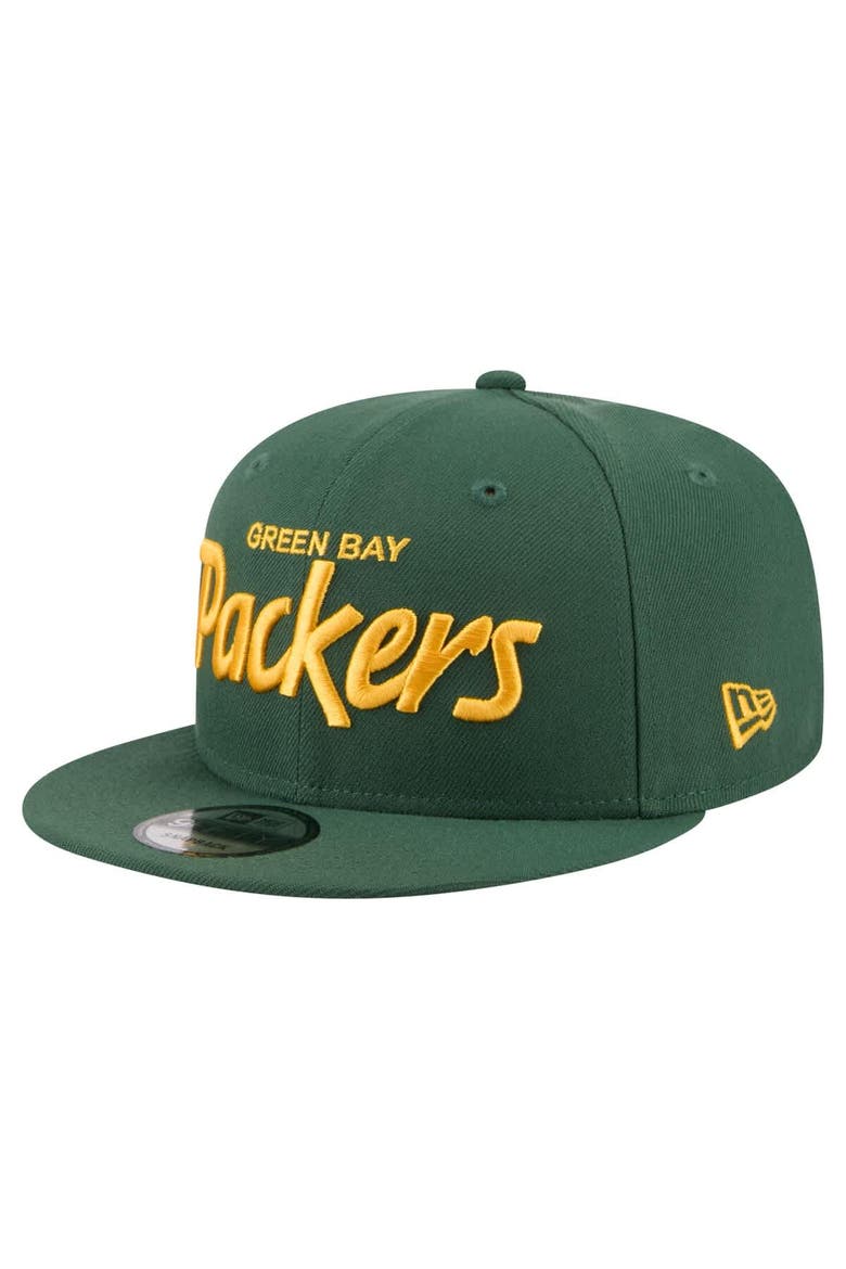 Men's New Era  Green Green Bay Packers Core Team Script 9FIFTY Snapback Hat, Main, color, Green