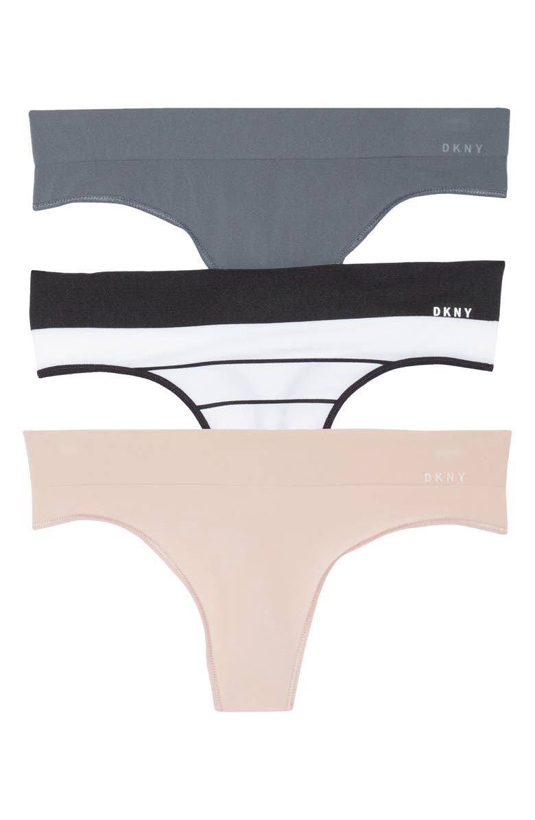 DKNY Seamless Litewear 3-Pack Thongs, Main, color, 