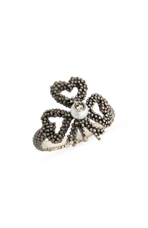 Beaded Aureco Clover & Interlocking-G Faux Pearl Ring