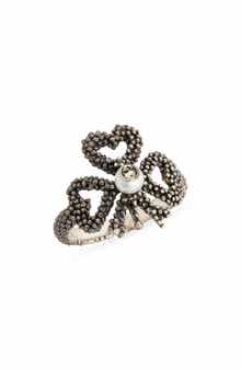 Gucci Beaded Aureco Clover & Interlocking-G Faux Pearl Ring