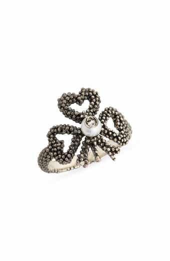 Gucci Beaded Aureco Clover & Interlocking-G Faux Pearl Ring