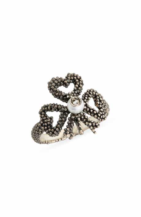 Gucci Beaded Aureco Clover & Interlocking-G Faux Pearl Ring