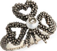 Gucci Beaded Aureco Clover & Interlocking-G Faux Pearl Ring