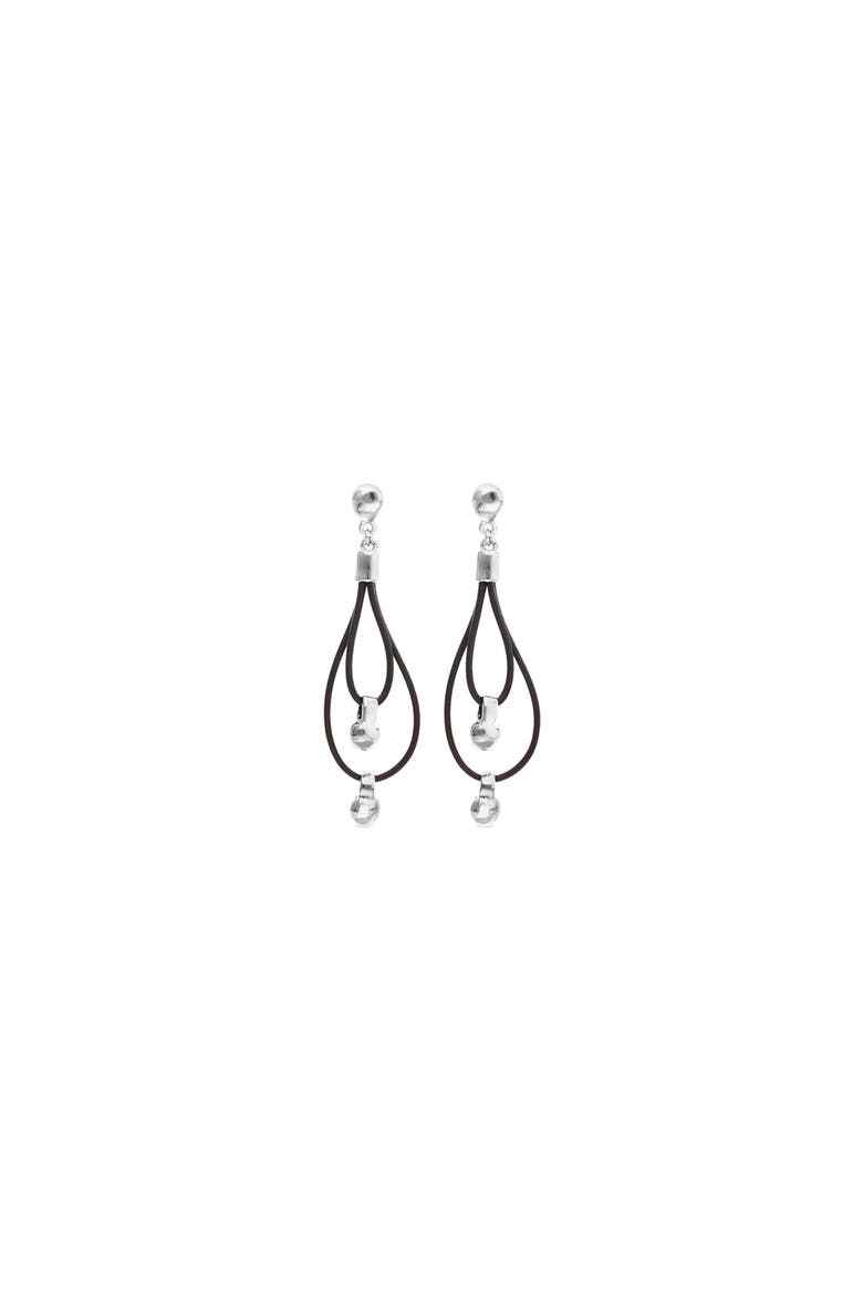 Double Long Leather Earrings with Sterling silver-plated Dial Detail, Alternate, color, Silver