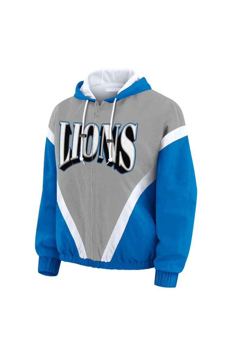 WEAR by Erin Andrews Women's WEAR by Erin Andrews Blue/Gray Detroit Lions Plus Size Retro Crinkle Full-Zip Hoodie Windbreaker Jacket, Alternate, color, Blue