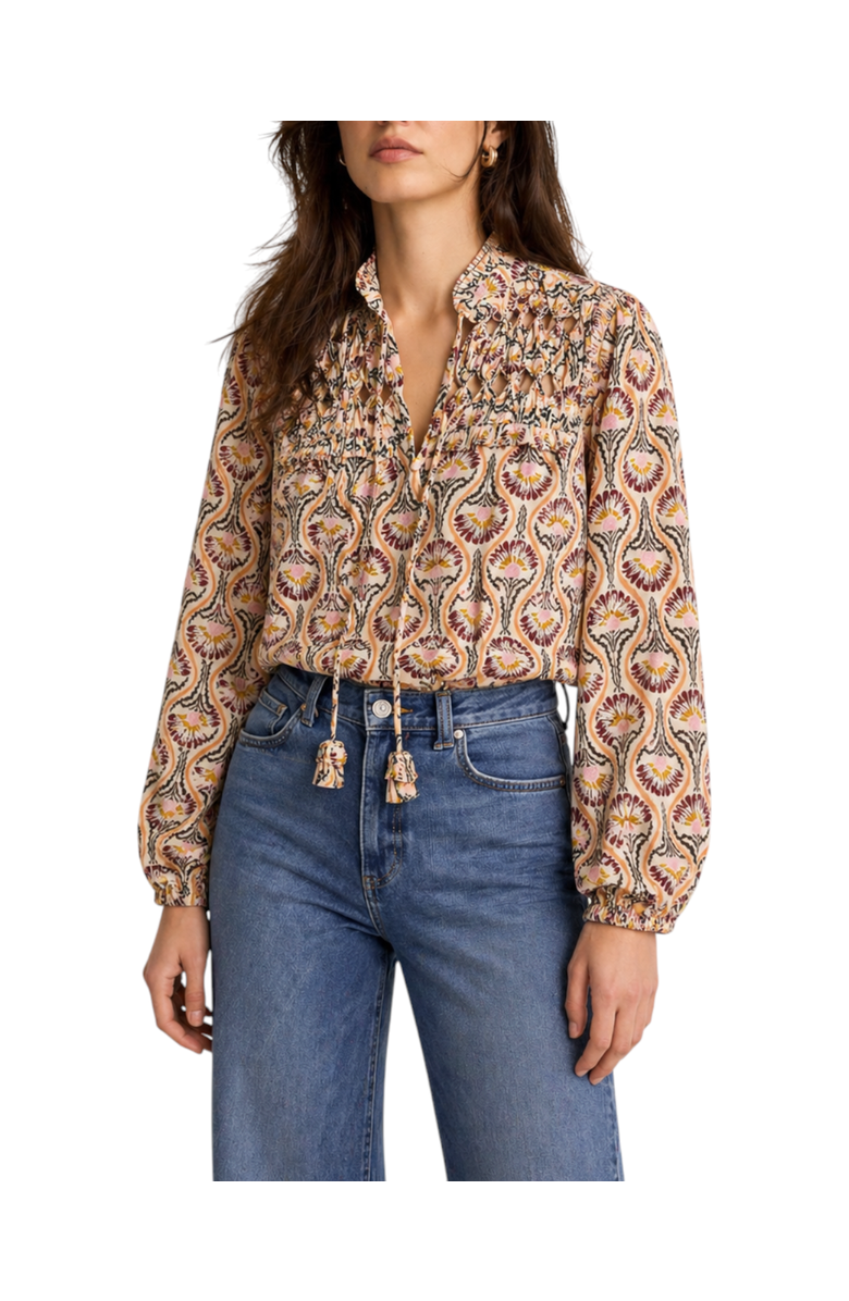 MINT VELVET Floral Print Ruffle Blouse, Main, color, Brown