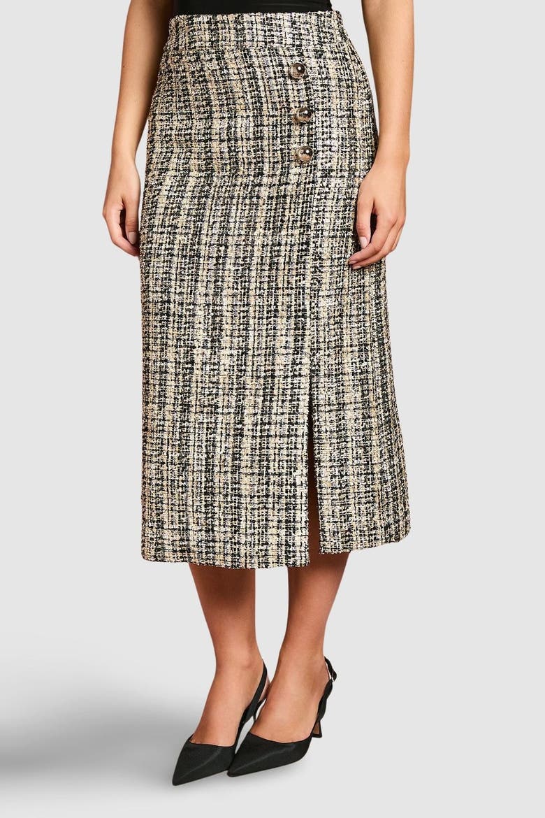 Sequin Tweed Midi Skirt, Main, color, Mono
