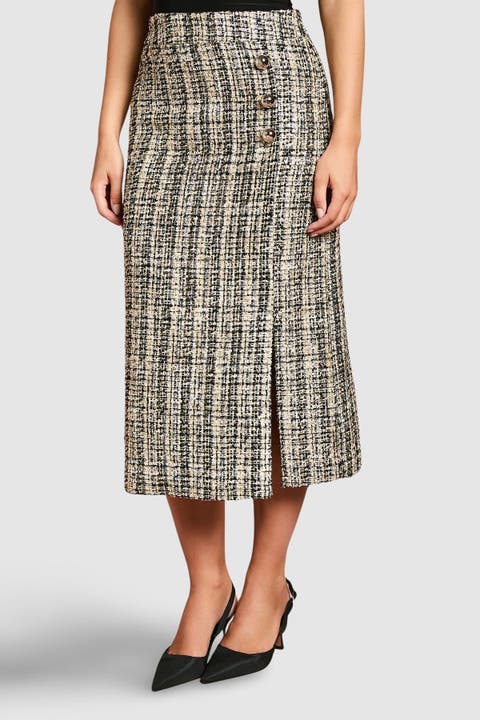 Sequin Tweed Midi Skirt