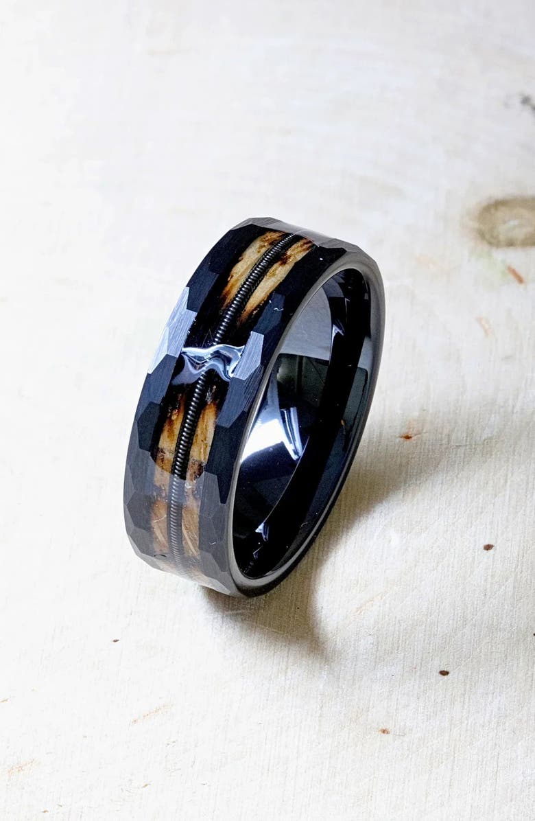 Larson Jewelers Riff Barrel Wood Tungsten Wedding Band, Alternate, color, Black / Brown