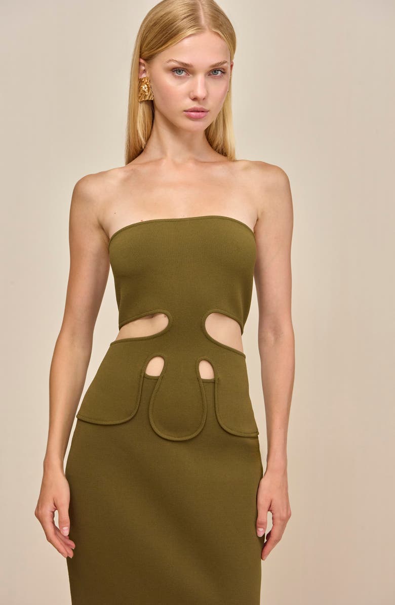 Cult Gaia Brunelo Cutout Detail Strapless Sweater Dress, Alternate, color, Rosemary