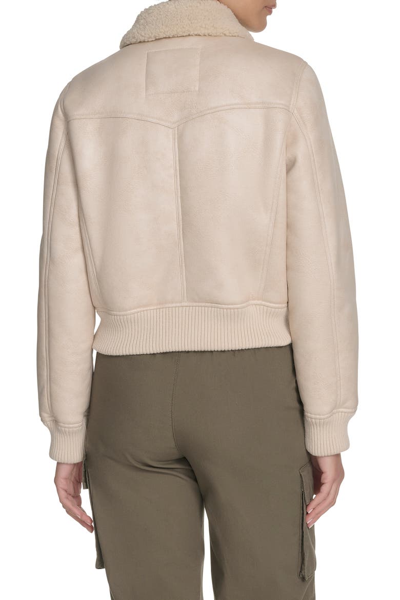 Faux Shearling Trim Faux Leather Western Bomber Jacket, Alternate, color, ALMOND MILK