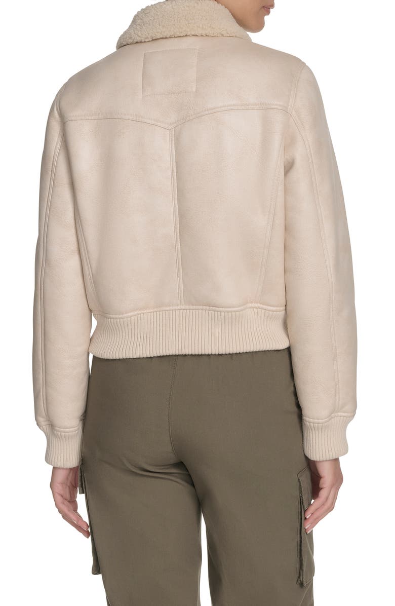 Levi's Faux Shearling Trim Faux Leather Western Bomber Jacket, Alternate, color, Almond Milk