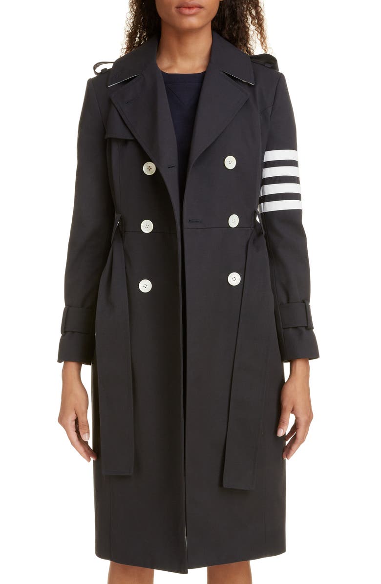Thom Browne Stripe Sleeve Waterproof Trench Coat, Main, color,