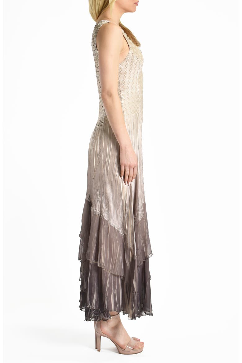 Tiered Ruffle Chiffon & Charmeuse Gown with Scarf, Alternate, color, BEACH CAFE OMBRE