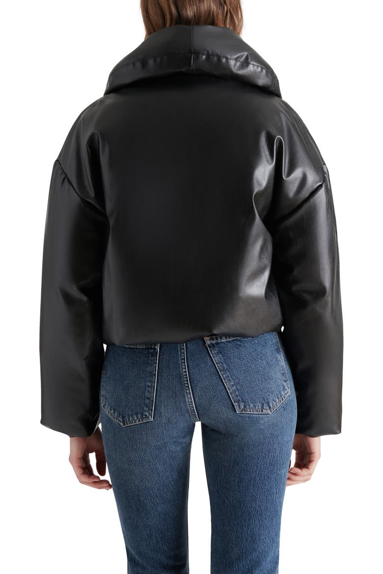 Evy Faux Leather Puffer Coat, Alternate, color, BLACK