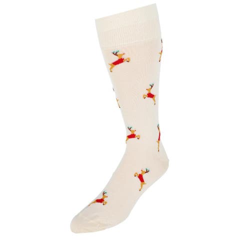 Flying Reindeer on Christmas Eve Novelty Mid Calf Mercerized Cotton Socks (1 Pair)