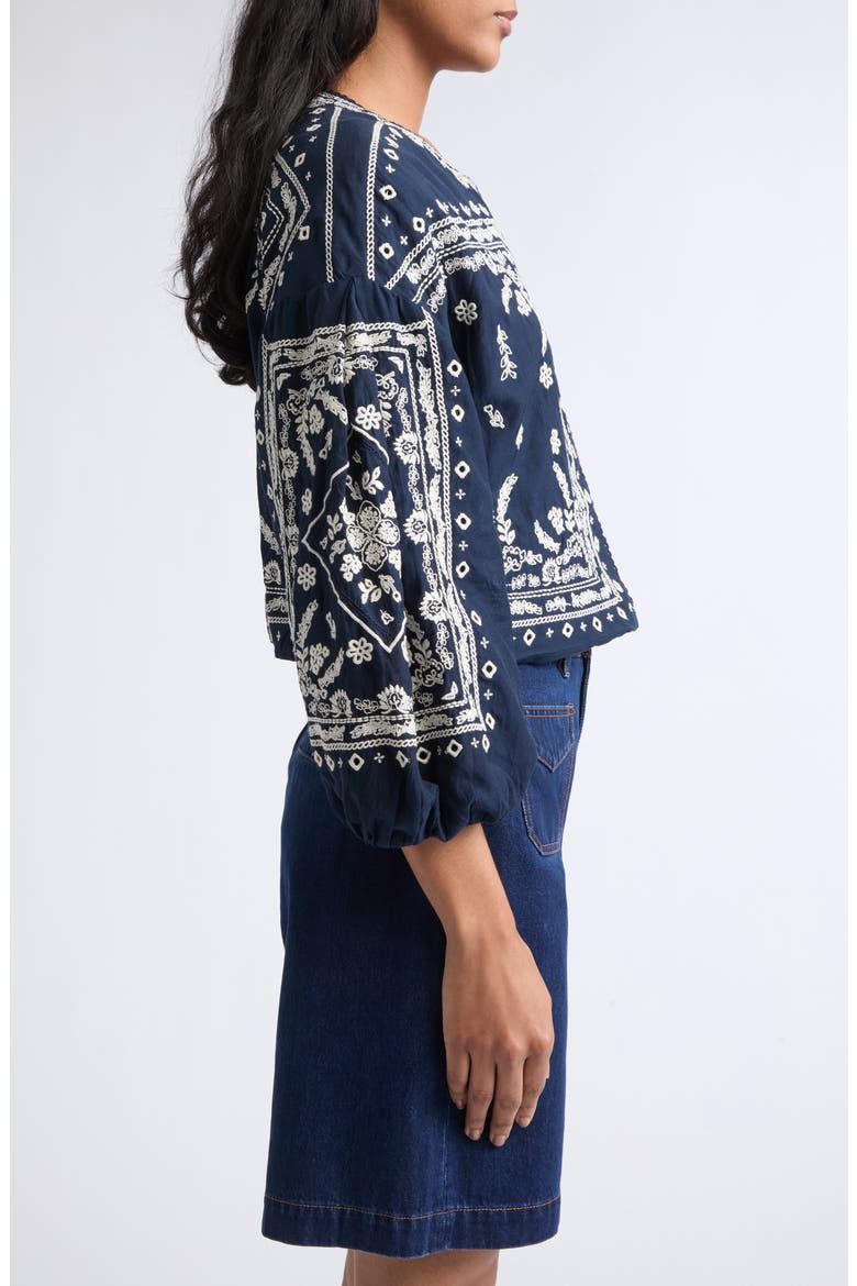 Drake Embroidered Bandana Print Cotton Blend Jacket, Alternate, color, NAVY