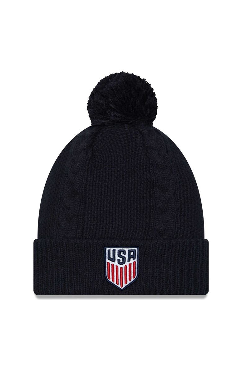 New Era Women's New Era Navy USMNT Cabled Cuffed Knit Hat with Pom, Main, color, Navy