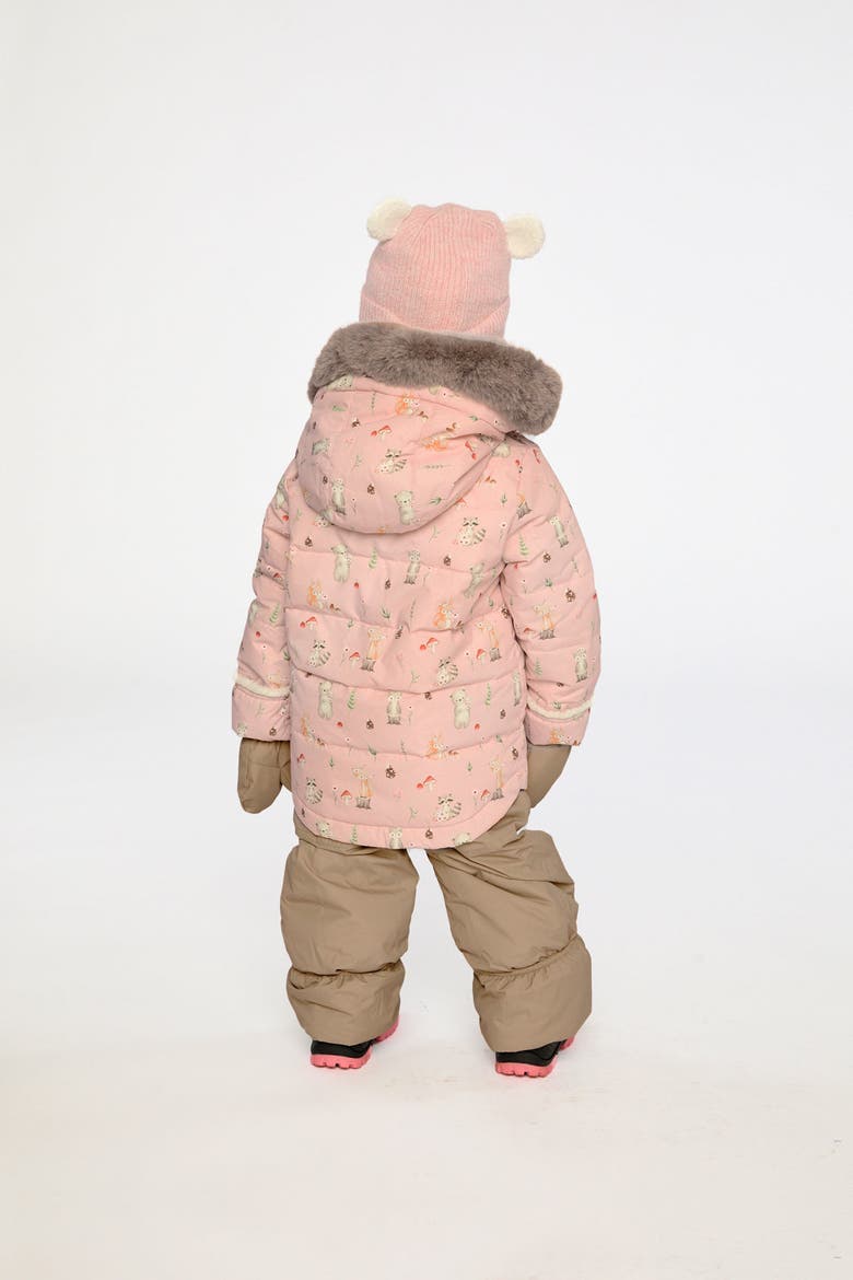 Woodland Creature Waterproof Coat & Pants Two Piece Snowsuit, Alternate, color, Pink Animal Print
