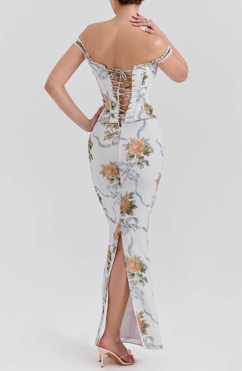 HOUSE OF CB Clemmie Georgette Column Gown, Alternate, color, Yellow Rose Off White