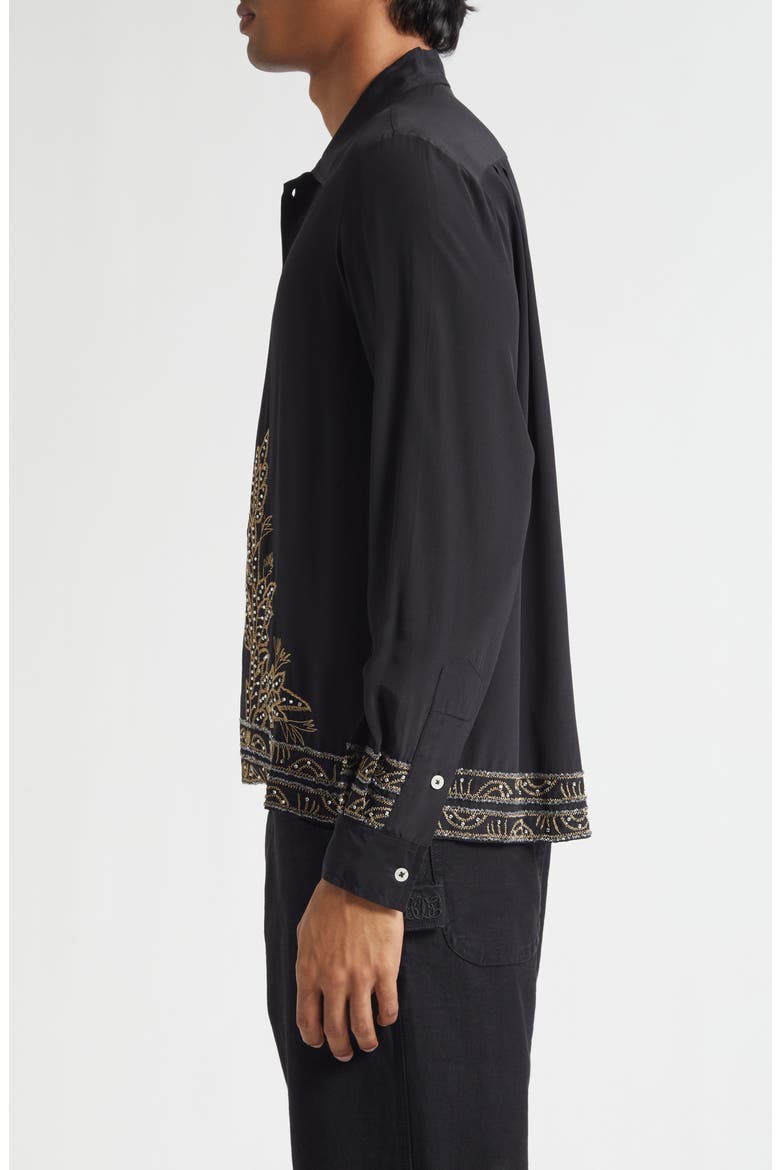 Beaded Epoque Silk Button-Up Shirt, Alternate, color, BLACK