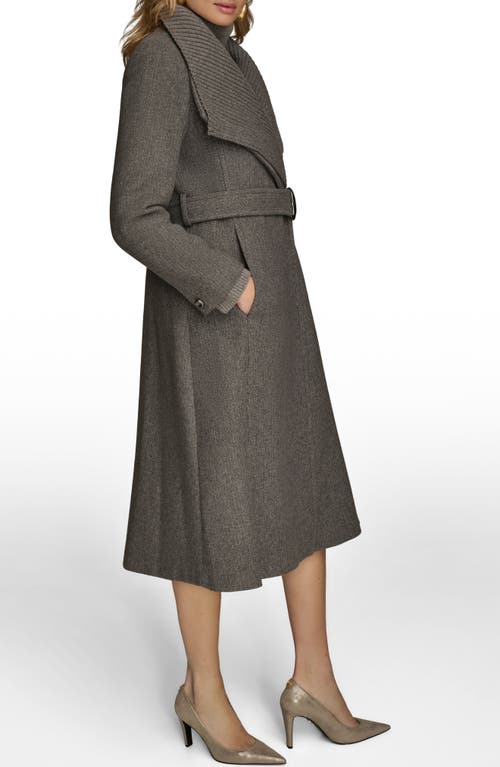 Donna Karan New York Rib Belted Wool Blend Wrap Coat With Bib In Multi