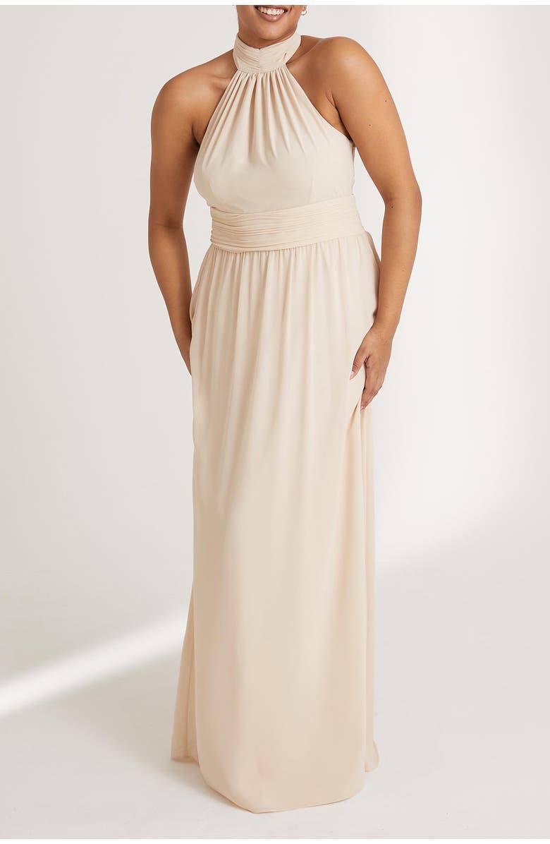 Six Stories Halter Neck Chiffon Bridesmaid Dress, Alternate, color, Cream