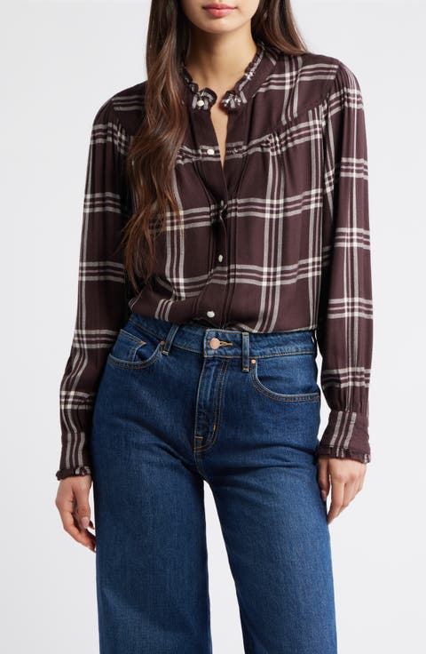 Alanna Ruffle Plaid Snap-Up Shirt