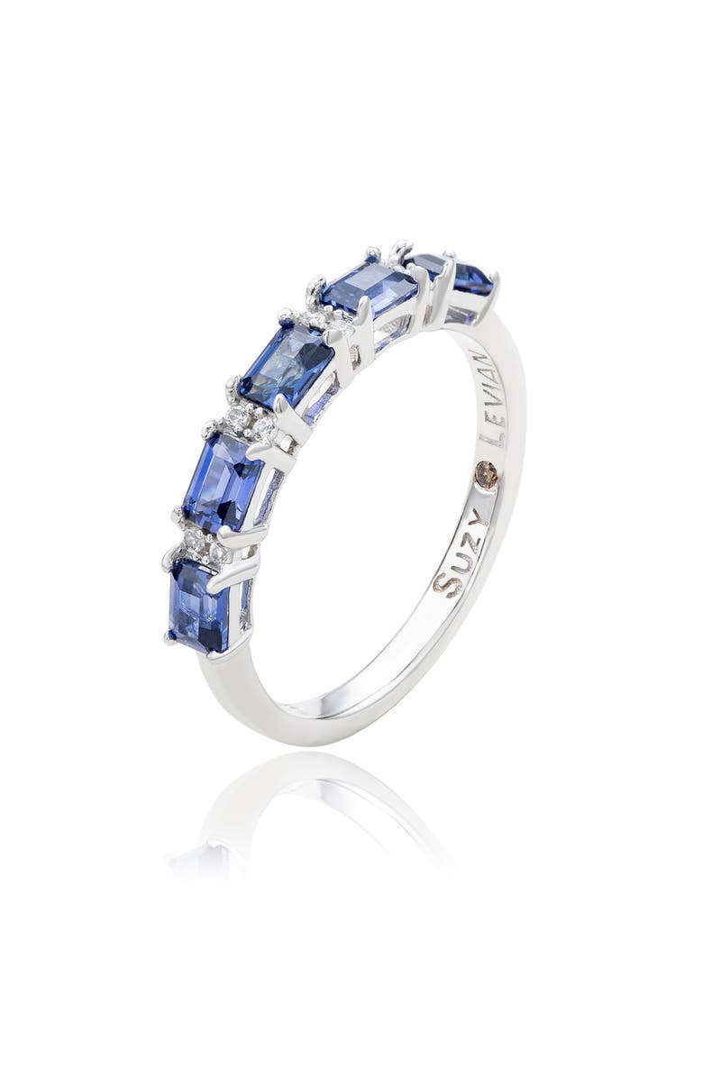 SUZY LEVIAN Sterling Silver Sapphire & Lab Grown White Sapphire & Diamond Accent Half Band Ring, Alternate, color, Blue