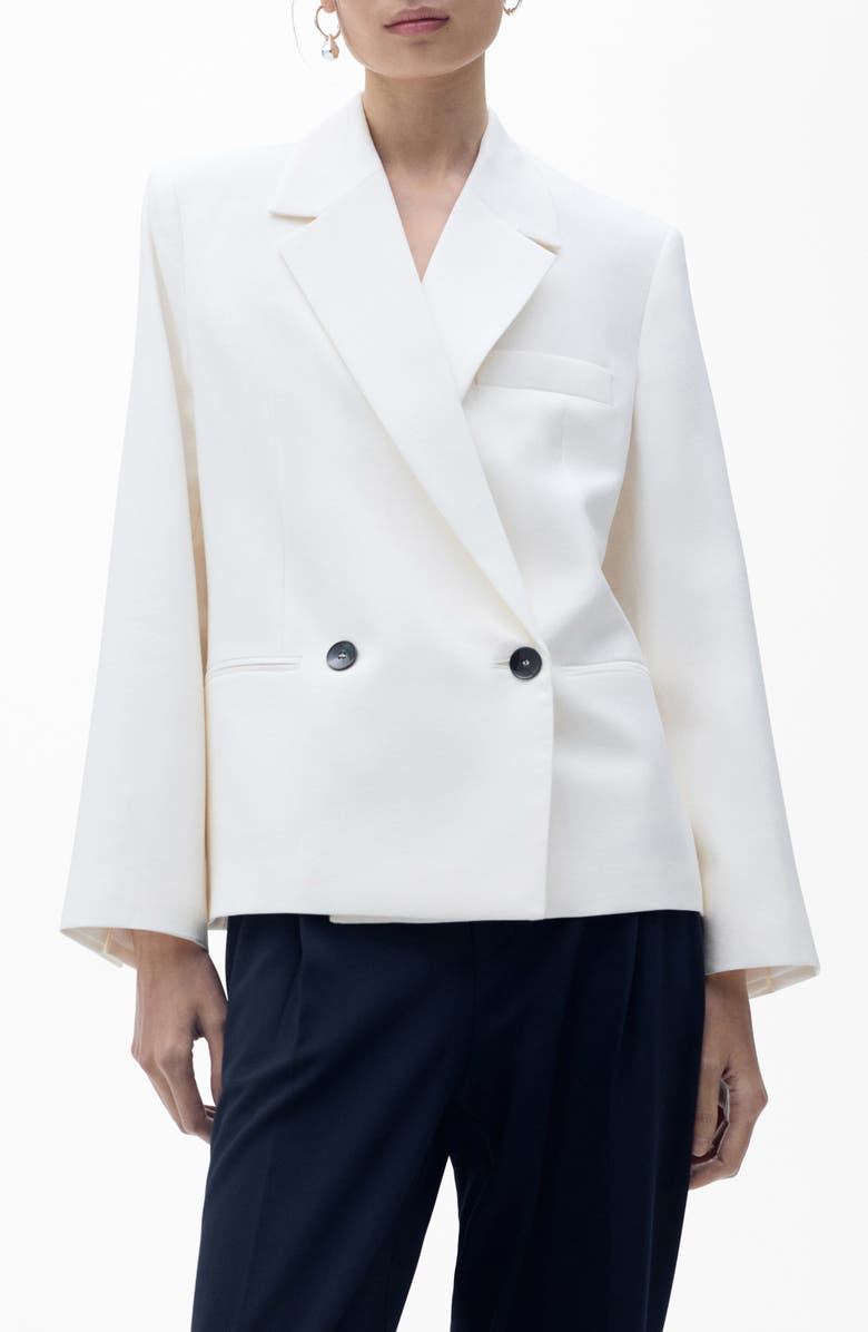 MANGO Contrasting Double Breasted Blazer, Main, color, White