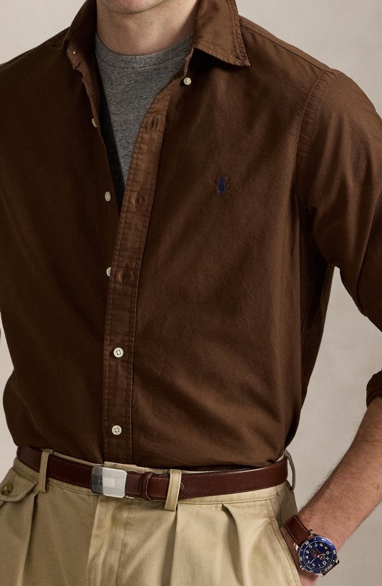Polo Ralph Lauren Solid Cotton Oxford Button-Down Shirt, Alternate, color, Chocolate Mousse/Freshwater Pp