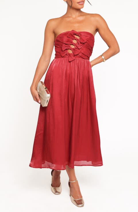 Mila Strapless Bow Cutout Midi Dress
