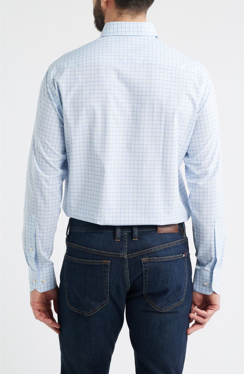 Peter Millar Rampart Tailored Fit Windowpane Check Performance Poplin Button-Down Shirt, Alternate, color, Blue Brisk