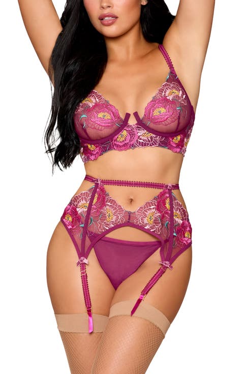 Underwire Bra, G-String & Garter Belt Set