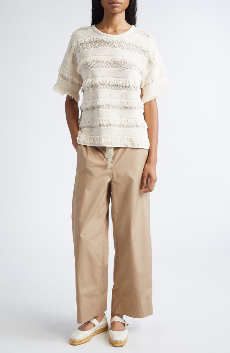 Max Mara Argento Drawstring Crop Wide Leg Cotton Trousers, Alternate, color, Desert