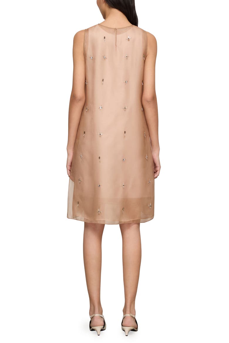Hand Beaded Silk Organza Shift Dress, Alternate, color, BROWNSTONE