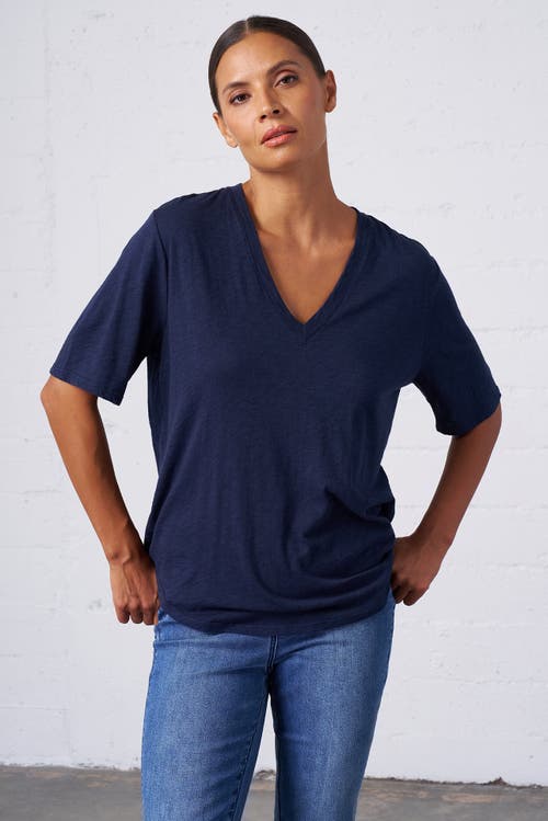 Franne Golde Slub Jersey V-neck Elbow Sleeve Tee